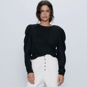 Zara ribbed top with balloon sleeves LARGE
